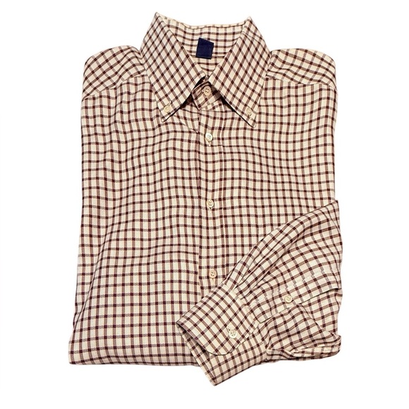 Jeff Rose 100% Cotton Golf Button Down Shirt Cream/Brown Check Plaid Large - Picture 1 of 10